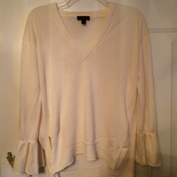 J. Crew Sweaters J Crew Cream Sweater Wruffle Sleeves Size M Poshmark